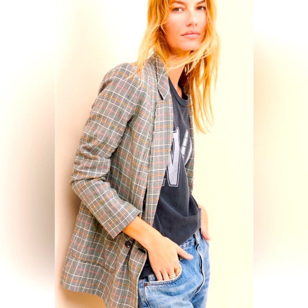 🎉NWT Anthropologie Plus x Maeve Women's US 18W Double Breasted Plaid Blazer!🤩